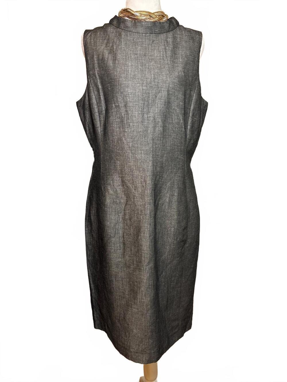 Talbots Sleeveless Charcoal Gray Linen Blend Sheath Dress Size 12